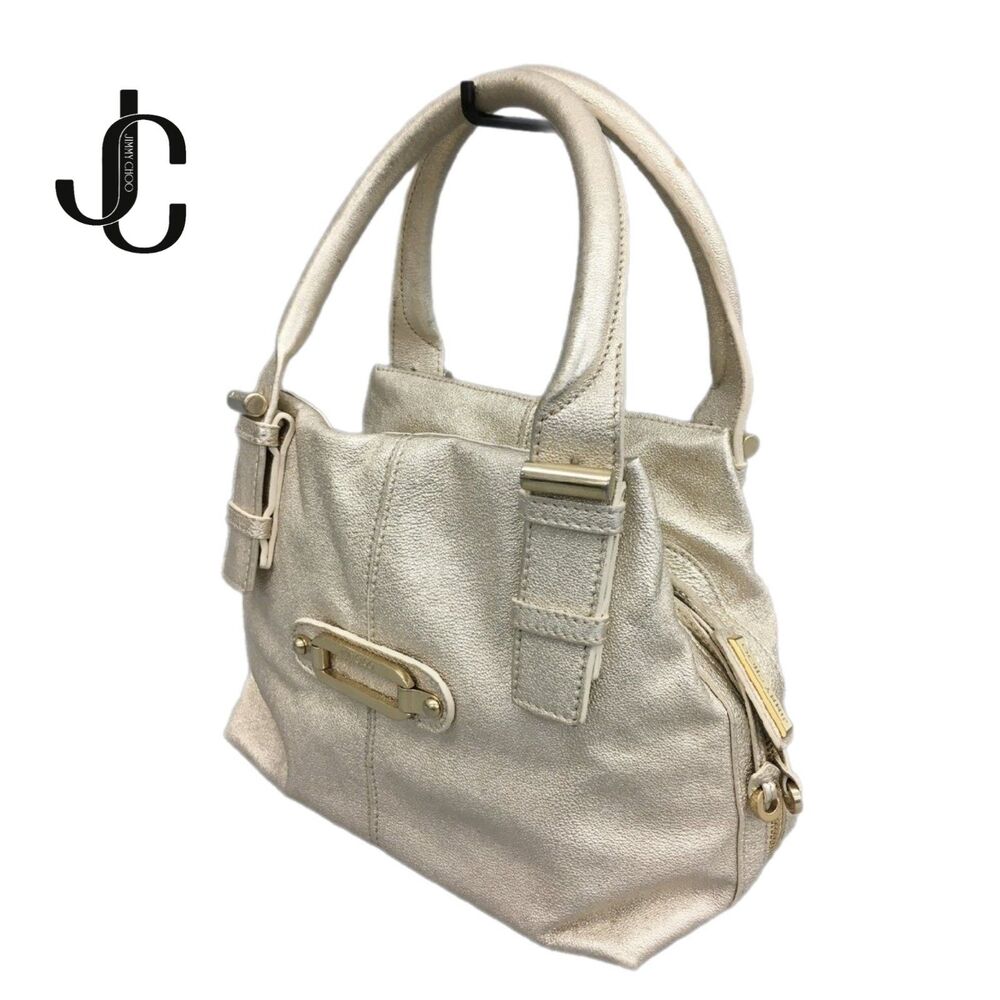 Jimmy Choo (Authentic) Tulita Champagne Gold Leather Buckle Satchel Handbag VGUC